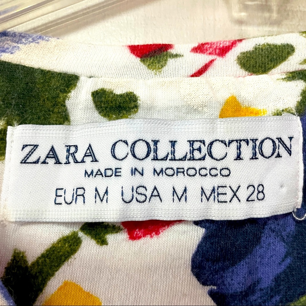 Zara Collection Red Blue Yellow Floral Tee Shirt Sz M Short Sleeve - Picture 3 of 3